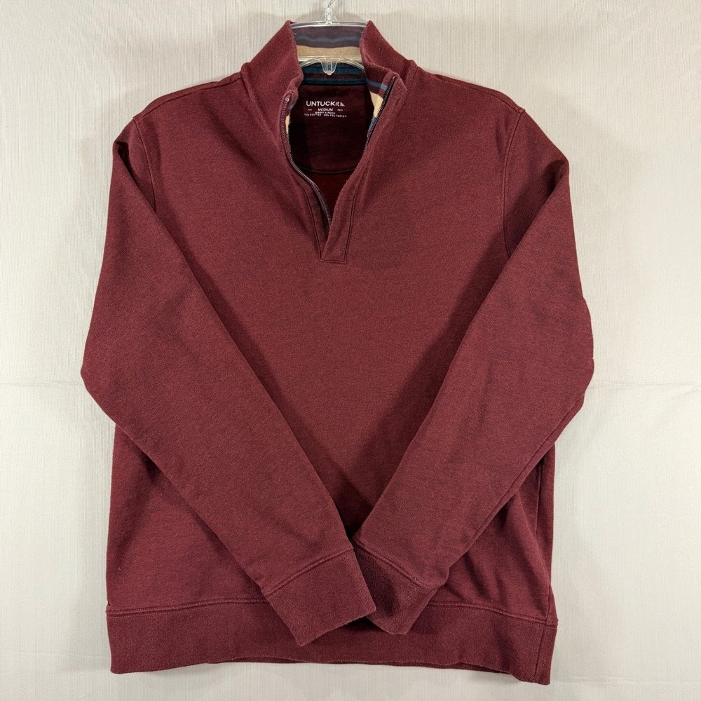 UNTUCKit Mens Corral Quarter Zip Sweatshirt Burgundy Heather Mock Neck Medium